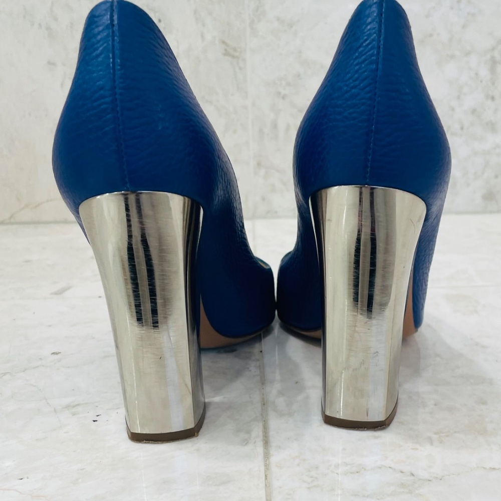 POLLINI {39.5} Heels Blue Silver Chunky Heel Pointed Toe - Picture 3 of 6